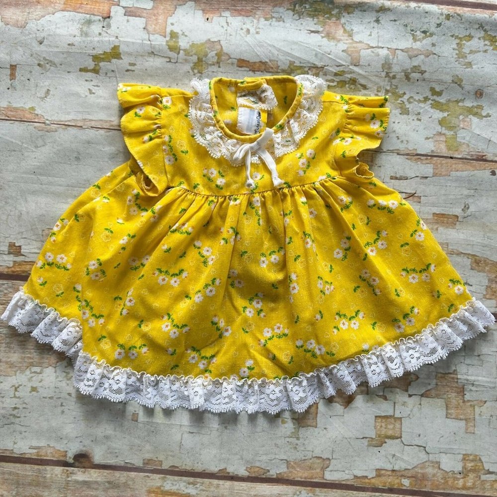 Vintage baby girl yellow baby doll dress size 3M-6M